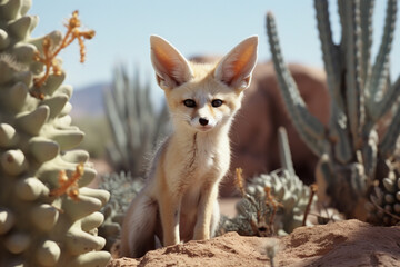 An adorable photograph of a fennec fox in a desert setting, radiating charm, adaptability, and the allure of unique environments.
