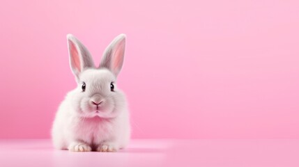 cute animal pet rabbit or bunny gray color smiling and laughing isolated with copy space for easter background, rabbit, animal, pet, cute, fur, ear, mammal, background, celebration, generate by AI