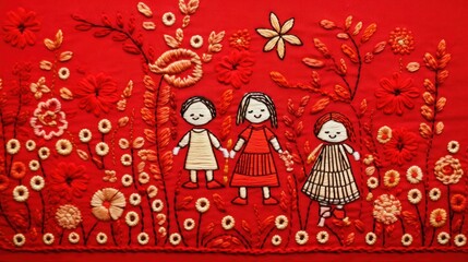 Colorful children handmade embroidery.