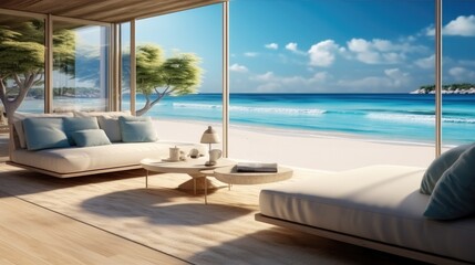 Fototapeta na wymiar Modern Luxury Living Room Sea View.