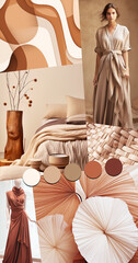 Inspiring fashion mood board. Collage with top colors photos. Brown beige aesthetic