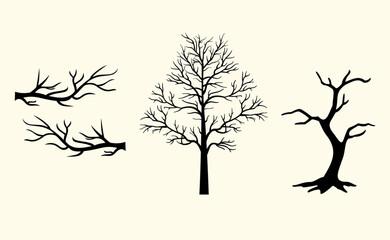 Bare Trees Vector Silhouettes Set. Black Trees Without Leaves Silhouettes Set | Adobe Stock