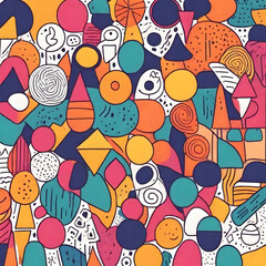 colourful fun doodle pattern backgrounds with abstract shape