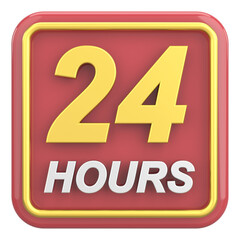 24 hours icon. Open all day. 3D illustration.