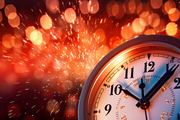 Naklejka na ściany i meble Watch And Gold Fireworks,Countdown To Midnight. new year background