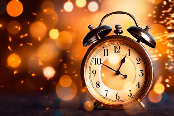 Fototapeta na wymiar Watch And Gold Fireworks,Countdown To Midnight. new year background