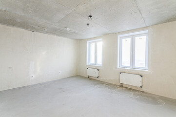 interior apartment rough repair for self-finishing. interior decoration, bare walls of the room, stage of construction