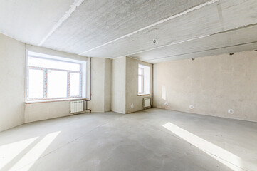 interior apartment rough repair for self-finishing. interior decoration, bare walls of the room, stage of construction
