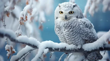 Tuinposter snowy owl in snow © Muhammad