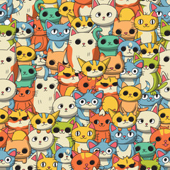 Fototapeta premium Seamless rich colors hand drawn cartoon cat pattern