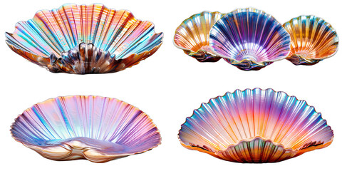 Different Full Color Beautiful Sea Clam shell Shiny On Transparent Background
