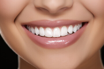 Obraz premium Close-up of a woman with radiant ivory incisors beaming.