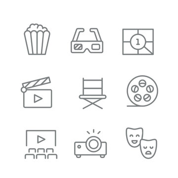 Set of Cinema Related Vector Line Icons.