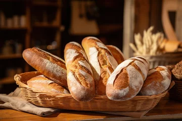 Cercles muraux Boulangerie Assorted fresh baguettes in bakery basket