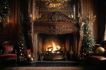 Fototapeta na wymiar fireplace with christmas decoration