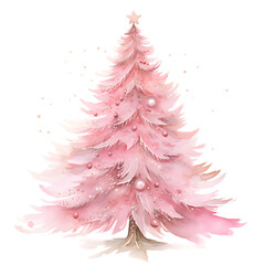 Watercolor Pink Christmas Tree