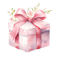 Watercolor Pink Christmas Gift Box