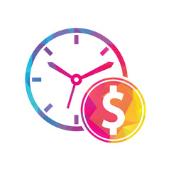 Time dollar logo design template icon. Time is money concept, clock and coin.