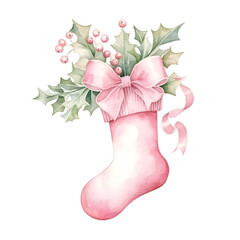 Watercolor Pink Christmas Sock