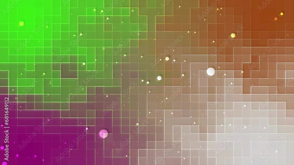 Poster technology abstract background with squares and particles movement. digital square grid and moving p