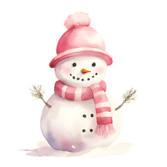 Watercolor Pink Christmas Snow man
