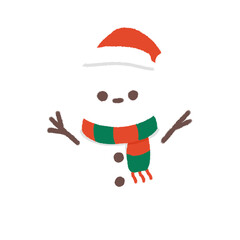 Cute Snowman santa hat Doodle element, Festival signs and symbols, Hand drawn in doodle style