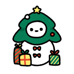 Cute Snowman christmas tree and giftDoodle element, Festival signs and symbols, Hand drawn in doodle style
