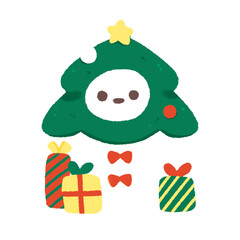 Cute Snowman christmas tree and giftDoodle element, Festival signs and symbols, Hand drawn in doodle style