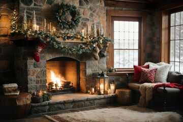 fireplace with christmas decoration