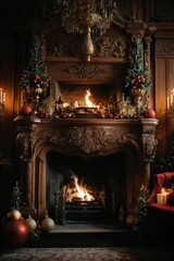 fireplace with christmas decorations