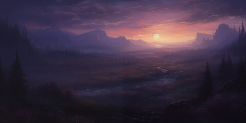 Darkened realistic sunset art