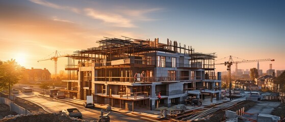 view of the construction site from a low angle. - obrazy, fototapety, plakaty