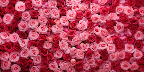 Assorted pink roses top view, romantic texture - Powered by Adobe