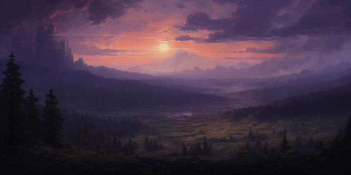 Darkened realistic sunset art