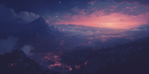 Darkened realistic sunset art