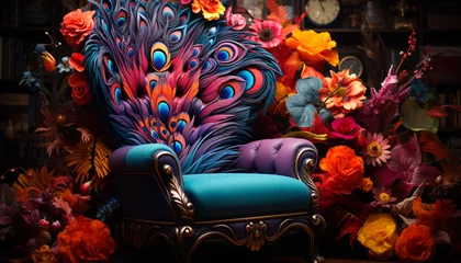 Fotobehang Elegant modern design vibrant colors, nature inspired patterns, comfortable seating generated by AI © djvstock