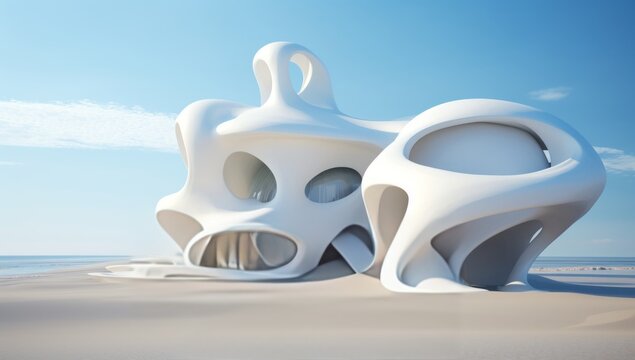 Sculptures by the Sea: Serene Artworks Adorning a Sandy Beach
