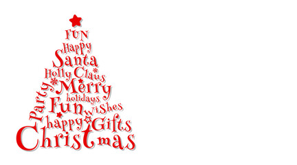 Merry Christmas and Happy New Year. Christmas tree made of words.