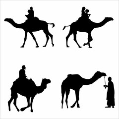 Collection of silhouettes of a person with a camel