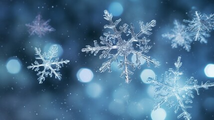 crystalline snowflakes delicately resting on a serene winter landscape, catching the soft glow of moonlight
