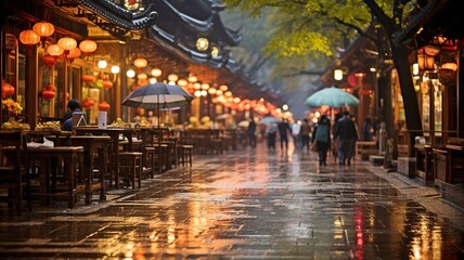 Chinese night market street, vibrant and busy. - obrazy, fototapety, plakaty