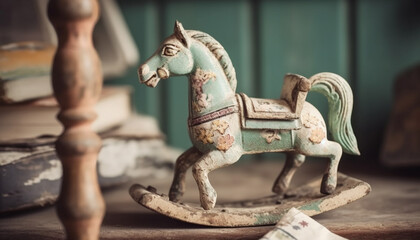Rocking horse toy a cute, rustic, homemade souvenir of childhood generated by AI
