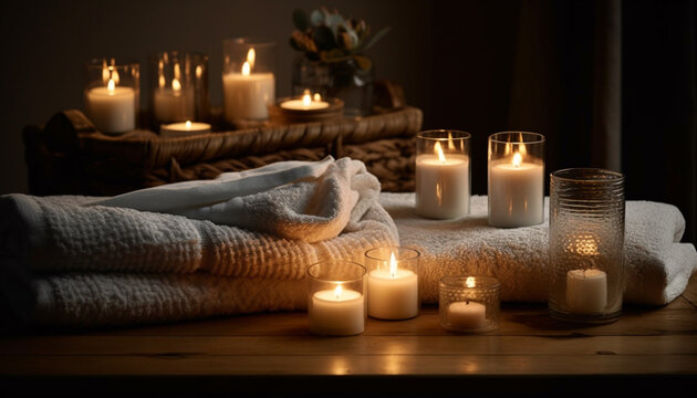 Tranquil scene of natural phenomenon in elegant domestic room spa generated by AI