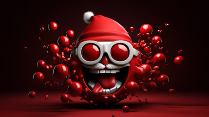 Figurine et mascotte drôle de Noël, petit monstre tout rouge, hyper expressif, hilarant, boule animation cartoon, dessin animé et animation - obrazy, fototapety, plakaty