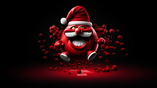 Figurine et mascotte drôle de Noël, petit monstre tout rouge, hyper expressif, hilarant, boule animation cartoon, dessin animé et animation