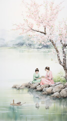 watercolour painting Japanese culture