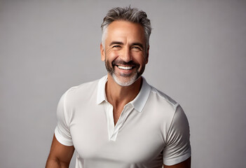 happy healthy middle-aged man in minimal style