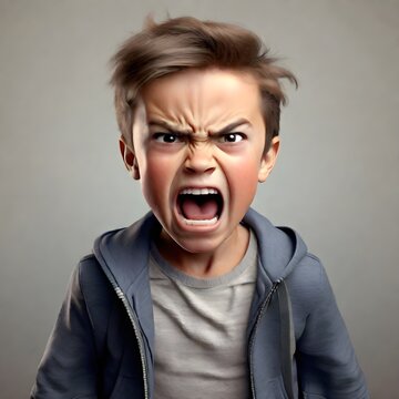 Screaming teenager boy with angry expression on his face