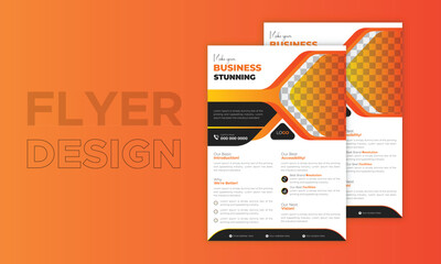 Orange color unique corporate flyer design template with modern layout.