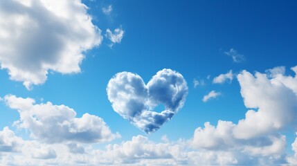 Naklejka na ściany i meble A heart-shaped cloud formation in a clear blue sky.
